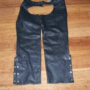 Z1R Men Size 2XL Black Genuine Leather Silver Snap/Zip Motorcycle Riding Chaps